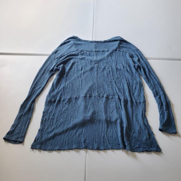 Free People Top Womens Medium Blue Waffle Knit Long Sleeve Layered Boho Top y2k - Picture 2 of 8